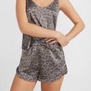 Express Satin Sleepwear Grey Animal Print Leopard Pajama Shorts